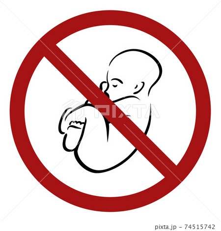 Ban on children. Outline baby in a prohibition sign. Danger of pregnancy. Medical contraindications. 74515742