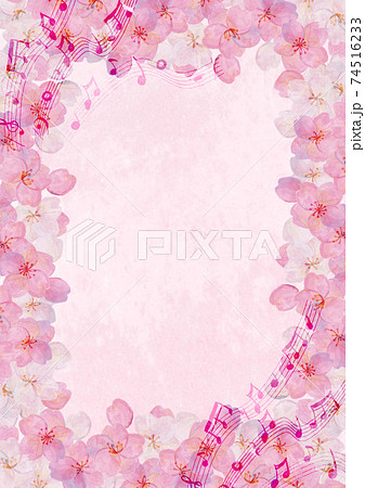 音楽と桜の背景素材 和風 和柄 ソメイヨシノ 花見のイラスト素材
