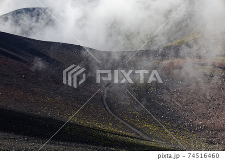 富士山・御殿場登山道から見る宝永火口底の登山道 74516460