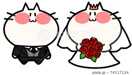 結婚式の新郎新婦にゃんこのイラスト素材