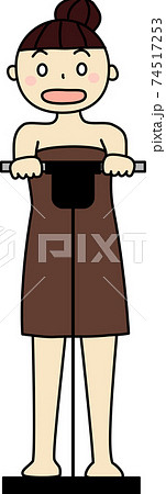 体脂肪率計付き体重計に乗って唖然とする女性のイラスト素材