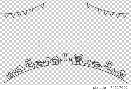 線画のおしゃれな町並みとガーランド　カーブ 74517692