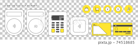 キャッシュレス決済のイラスト クレジットカードと端末 非接触型決済のアイコンセット のイラスト素材