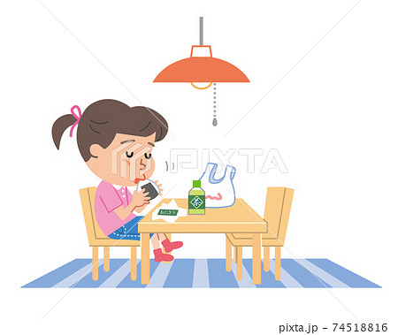 孤食 一人で食事をする少女のイラストのイラスト素材