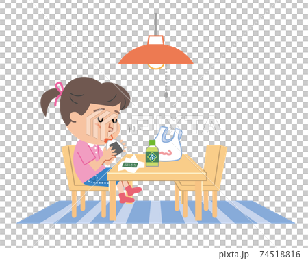 孤食 一人で食事をする少女のイラストのイラスト素材