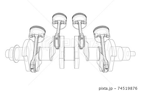 Engine crankshaft with pistons outline. Vector 74519876