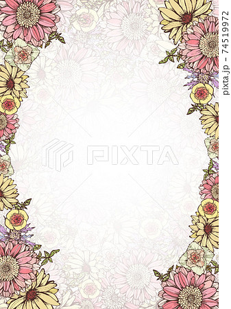レトロな花柄の背景素材 ガーベラ 手書き アンティーク ヴィンテージのイラスト素材