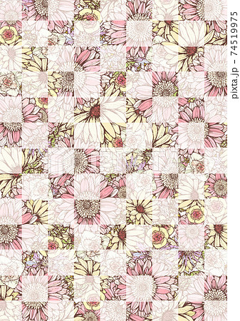 レトロな花柄の背景素材 ガーベラ　手書き　アンティーク　ヴィンテージ 74519975