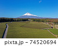 冠雪の富士山と茶畑を上空からドローン撮影 74520694