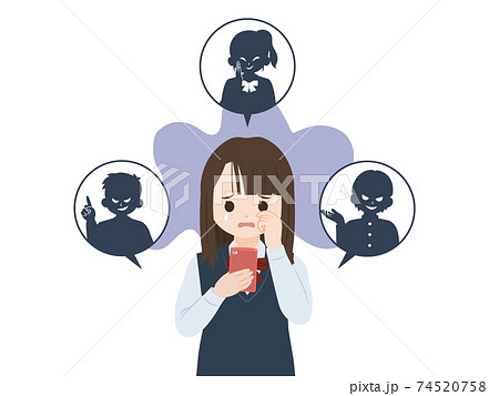 ネットやsnsで誹謗中傷を受ける 学生 女子生徒 中高生 イラスト素材のイラスト素材