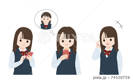 学生 女子生徒 美少女 スマホを持つ 電話する 上半身 イラスト素材のイラスト素材