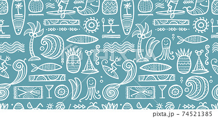 Tropical Lifestyle background. Tribal elements. Seamless Pattern for your design 74521385