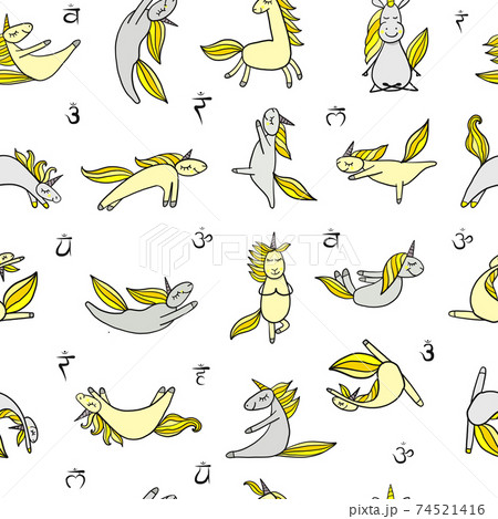 Funny Unicorns doing yoga. Seamless Pattern for your design 74521416