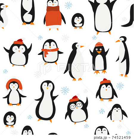 Funny Penguins family. Seamless Pattern for your design 74521459