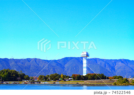 岐阜県海津市、長良川と水の緑の舘・展望タワー周辺の風景 74522546