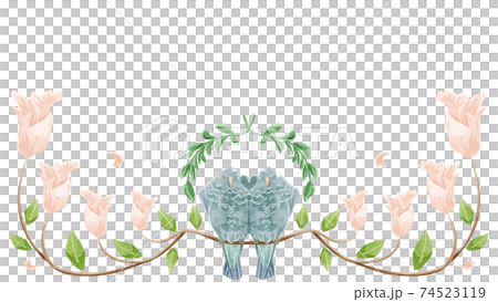 鳩のカップルのお花フレームイラスト 鳩のカップルのお花フレームイラスト 74523119