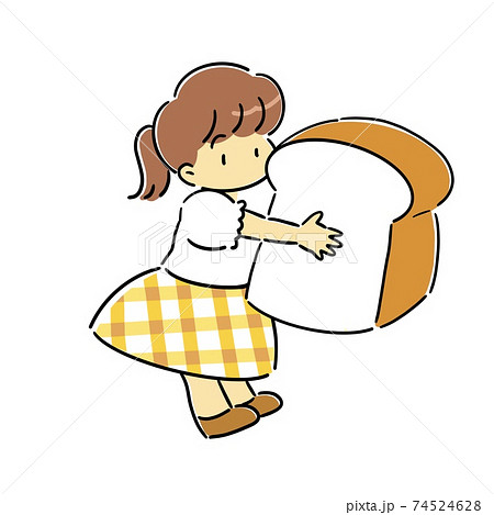 食パンを抱きかかえる小さな女の子のイラストのイラスト素材