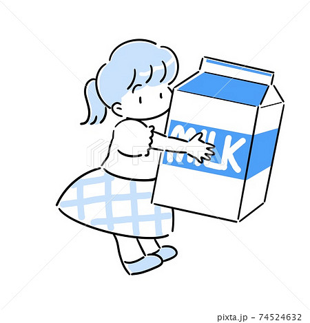 牛乳を抱きかかえる小さな女の子のイラストのイラスト素材