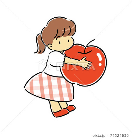 リンゴを抱きかかえる小さな女の子のイラストのイラスト素材 [74524636