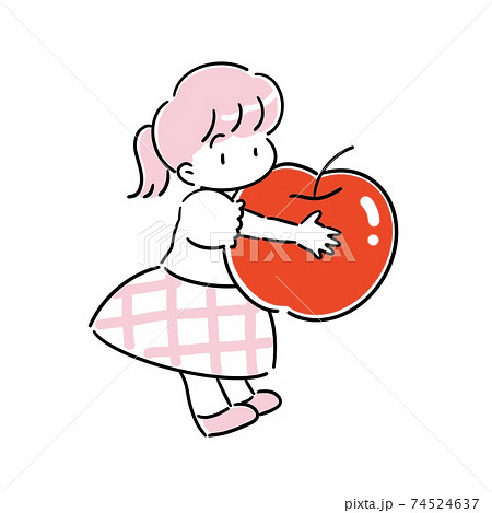 リンゴを抱きかかえる小さな女の子のイラストのイラスト素材 [74524637