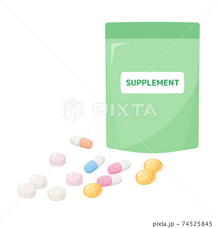 サプリメントのイラスト 袋と薬のイラスト素材