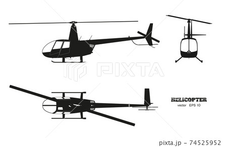 Black Silhouette Of Helicopter On White のイラスト素材
