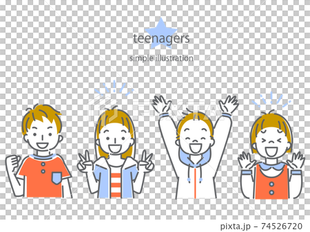 簡單，時尚的線條藝術插圖，為青少年設置 74526720