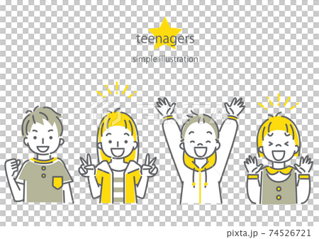 簡單，時尚的線條藝術插圖，為青少年設置 74526721