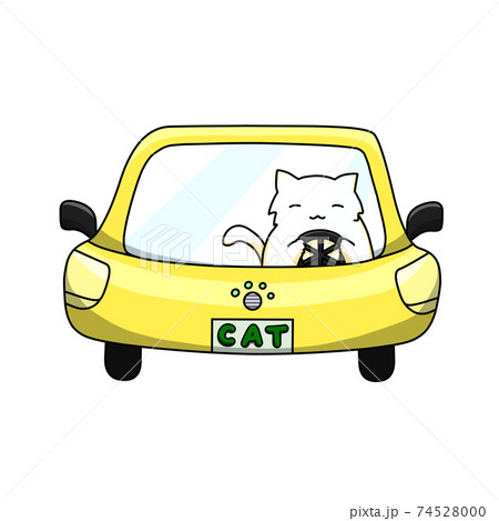 車を運転している白猫のイラスト素材