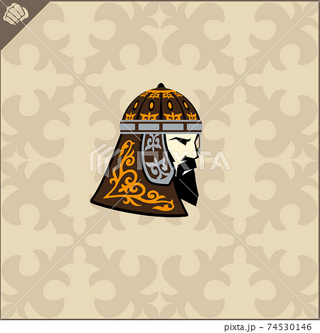 Central Asian warrior nomads, Isolated vector illustration in flat cartoon style logo . Kazakhstan. 74530146