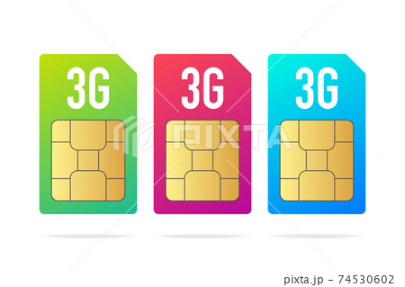 Set different colorful Sim card chip on a white background. Vector illustration. 74530602
