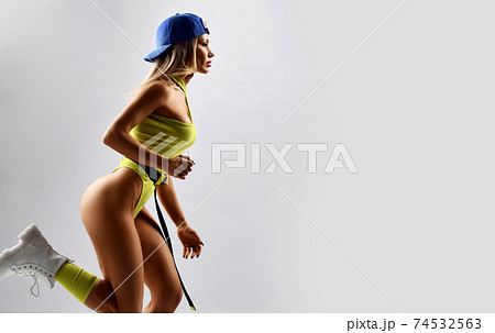 Sexy fitness instructor pretty blonde woman in 74532563