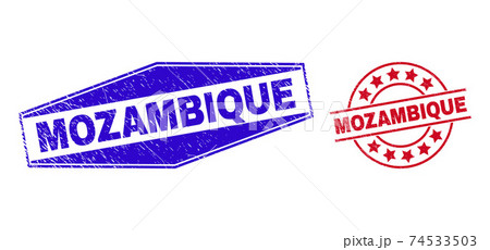 MOZAMBIQUE Corroded Stamp Seals in Round and Hexagon Shapes 74533503