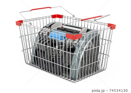 Shopping basket with banknote counter, 3D rendering 74534130