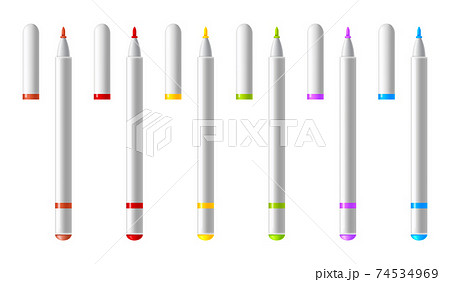 Set of colorful markers. Vector realistic highlighters, felt tip marker or pens collection for design in home, office and school projects, scrapbooks. Children and artist vivid painting tools 74534969
