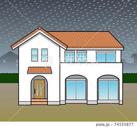 雨の日のお家のイラスト素材