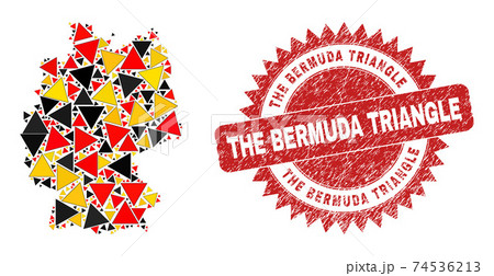 The Bermuda Triangle Distress Stamp Seal and German Map Collage of Filled Triangle Icons in German Flag Colors 74536213