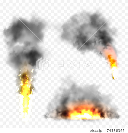 Realistic black smoke clouds and fire. Flame blast, explosion. Stream of smoke from burning objects Realistic black smoke clouds and fire. Flame blast, explosion. Stream of smoke from burning objects 74536365