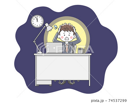 ブラック企業で残業する日本人ビジネスマンのイラスト素材