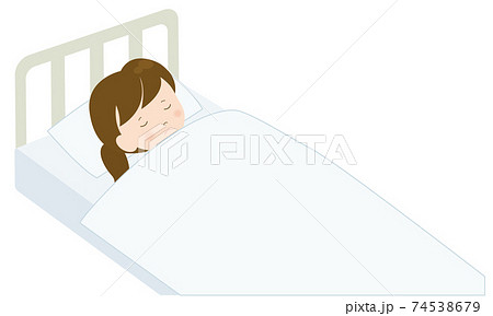 保健室のベッドで休む女の子のイラスト素材