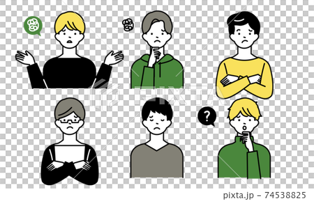 ネガティブな男性とハンドサイン セットのイラスト素材