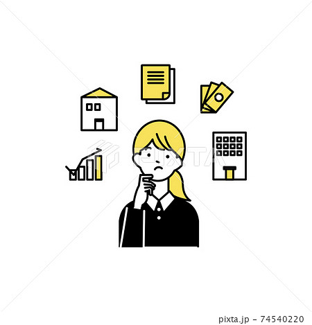 住宅ローンやお金で悩む女性のイラスト素材