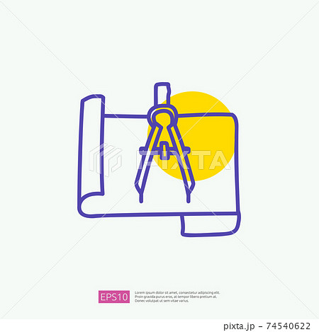 architecture compass and paper icon. engineering related doodle concept. measure and architect drawing sign symbol. fill color line vector architecture compass and paper icon. engineering related doodle concept. measure and architect drawing sign symbol. fill color line vector 74540622