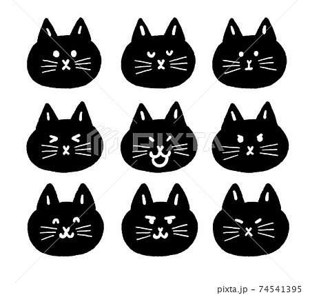 黒猫の顔アイコンイラスト 9種類のイラスト素材