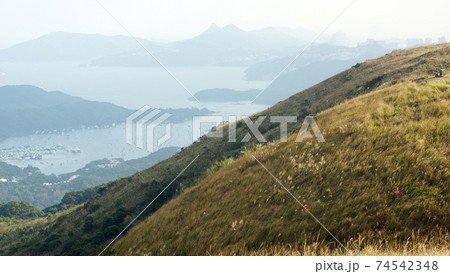 meadow on the mountain top with the sea background in sai kung meadow on the mountain top with the sea background in sai kung 74542348