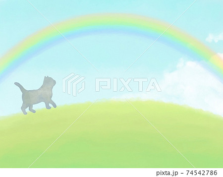 丘を歩く猫　水彩イラスト 74542786