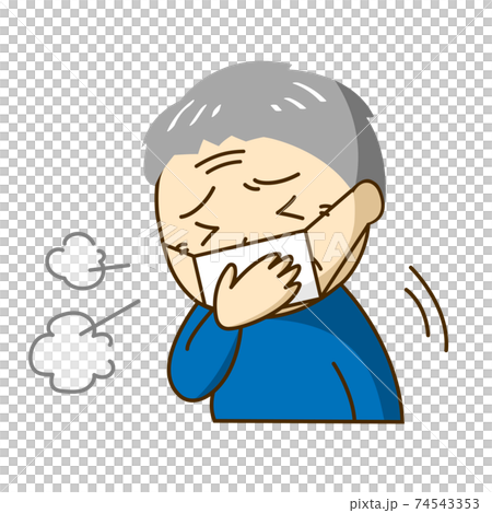 An old man in a mask who coughs painfully 74543353
