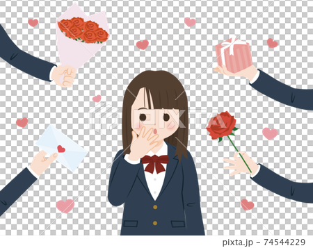モテる　モテモテ　プレゼントを貰う　学生　女子生徒　美少女　上半身　イラスト素材 74544229