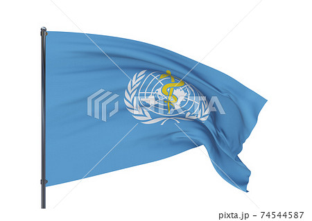 3D illustration. Waving flags of the world - - flag of The World Health Organization, WHO. Isolated on white background. 3D illustration. Waving flags of the world - - flag of The World Health Organization, WHO. Isolated on white background. 74544587