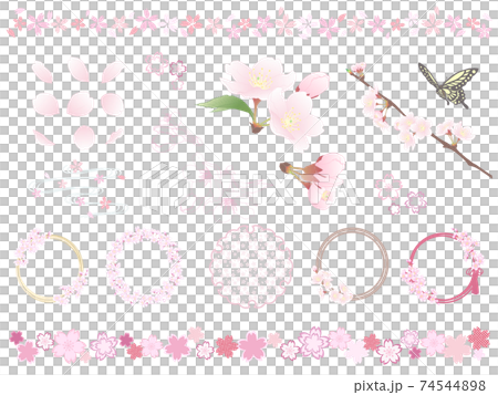 桜の丸いフレームとモチーフセット 桜の丸いフレームとモチーフセット 74544898